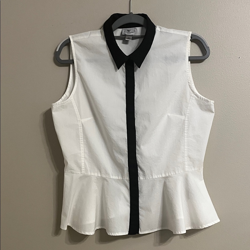 White and Black Sleeveless Blouse